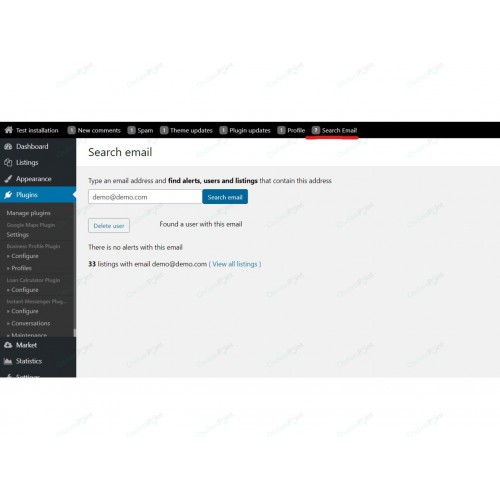 Admin Search Email Osclass Plugin